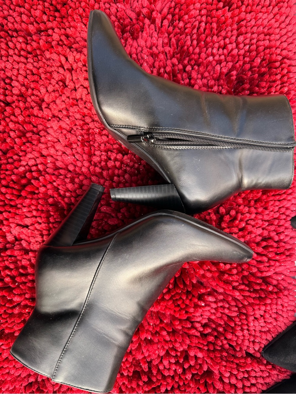 Impo Black Pointed Toe Ankle Booties with Stacked Heel
